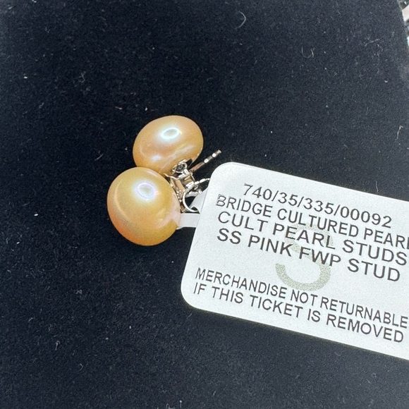 Pink Cultured Pearl Stud Earrings - Picture 2 of 2